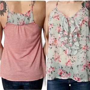 DAYTRIP:I Ruffle Sleeveless Floral Striped Blouse - Size Small